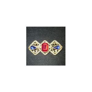 Victorian Style Brooch Gold-Tone Red Blue Embellishments Fashion Accessory